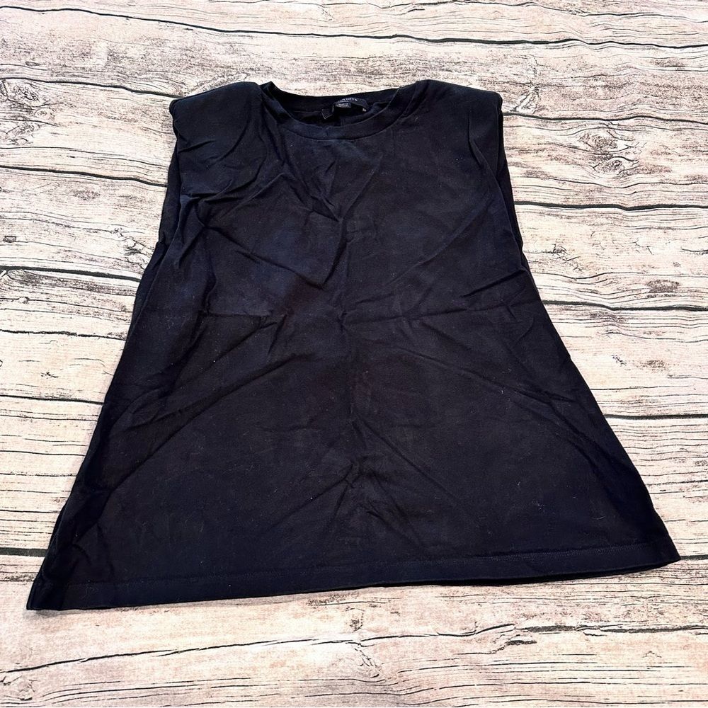All Saints Black Sleeveless Muscle Tee With Shoulder Pads Size small
